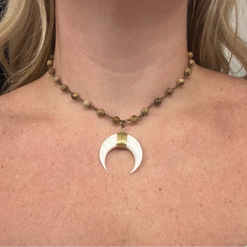 Raw & Rebellious Bead and Crescent Pendant Choker Necklace